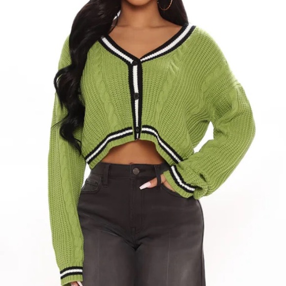 FashionNova Bright Green Button Down Cable Knit Cardigan Sweater Sz S - Picture 1 of 5